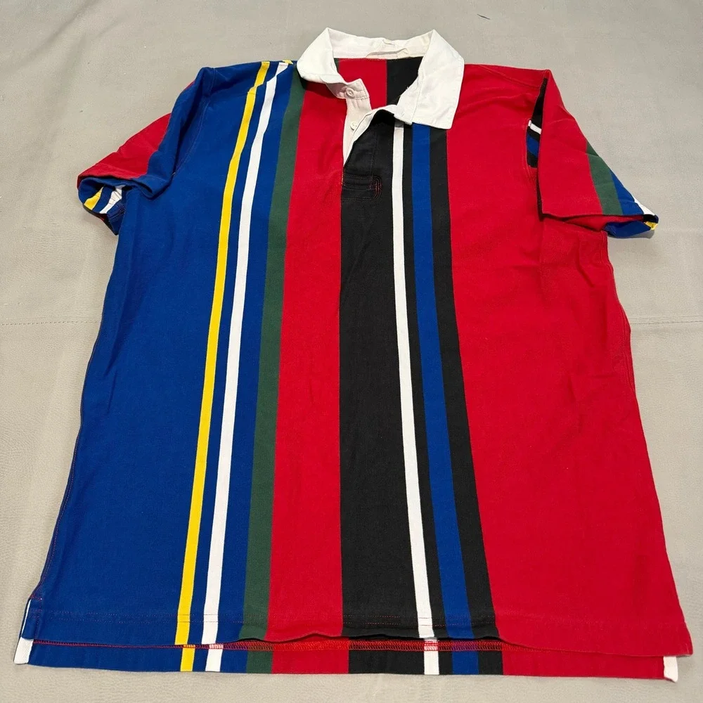 J. Crew Knit Men XL Rugby Polo Shirt Stripe Colorblock Red Softboy Y2K-6245